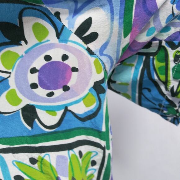 Bob Mackie Vintage Wearable Art Blue Green Print Button Front Artsy Top SZ M - Picture 9 of 12